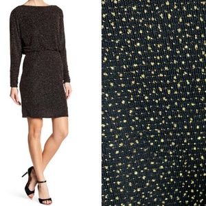 Eliza J Boatneck Dolman Sleeve Blouson Metallic Sparkle Dress Black & Go…